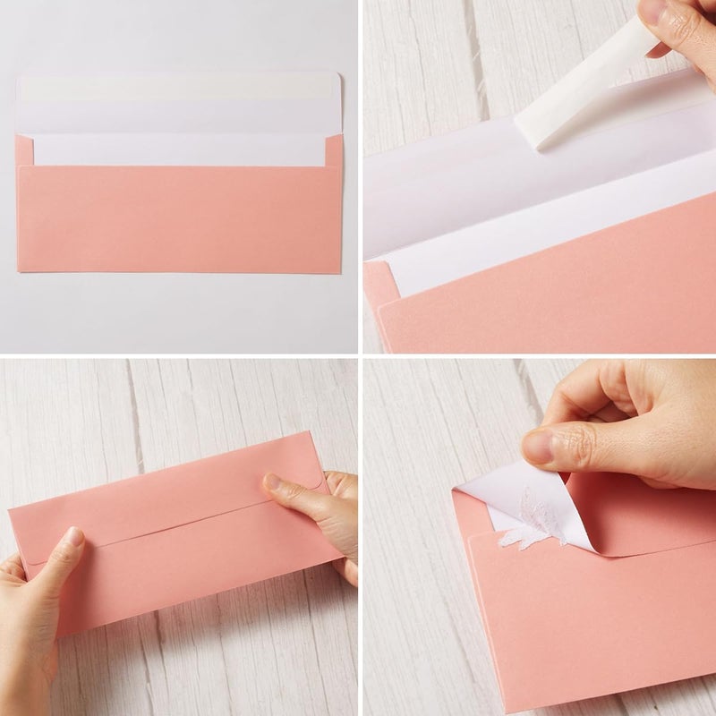 Wishop 50 Pack Shiny #10 Business Envelopes Self Seal Standard Envelopes with Gold Stickers for Office Checks, Business Cards, Letter Mailing Invoices, 4.13 x 9.49 Inches (Pink) - Image 3